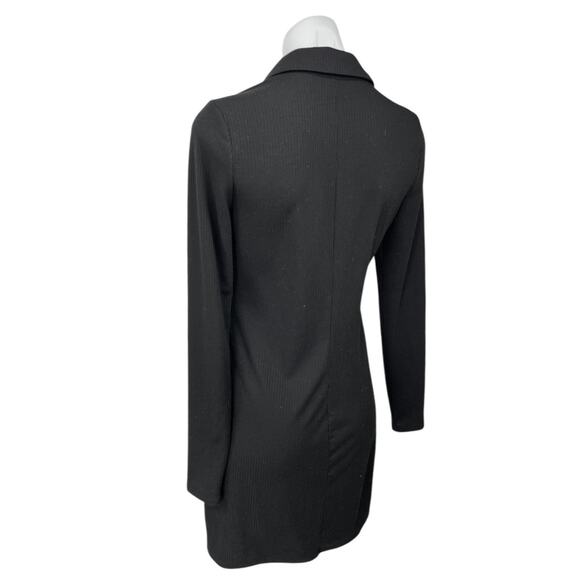 AFRM Black Long Sleeve Rib Knit Collar Button Down Mini Shirt Sweater Dress Sz M - Picture 4 of 6